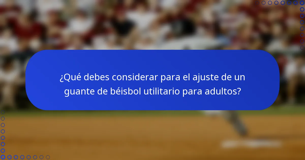 ¿Qué debes considerar para el ajuste de un guante de béisbol utilitario para adultos?